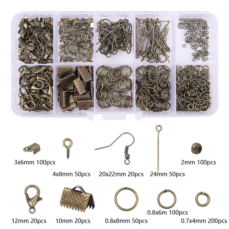 Kit d'accessoires en alliage pour fabrication de bijoux, comprend boucle à pince, fermoir à homard, 