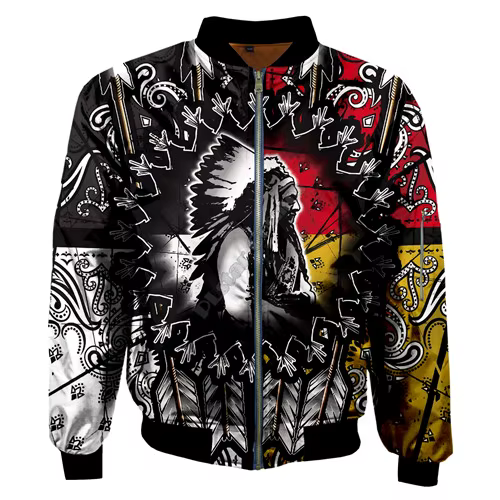 Blouson aviateur noir indien 3D pour hommes et femmes, sweat à capuche avec fermeture éclair, pull à