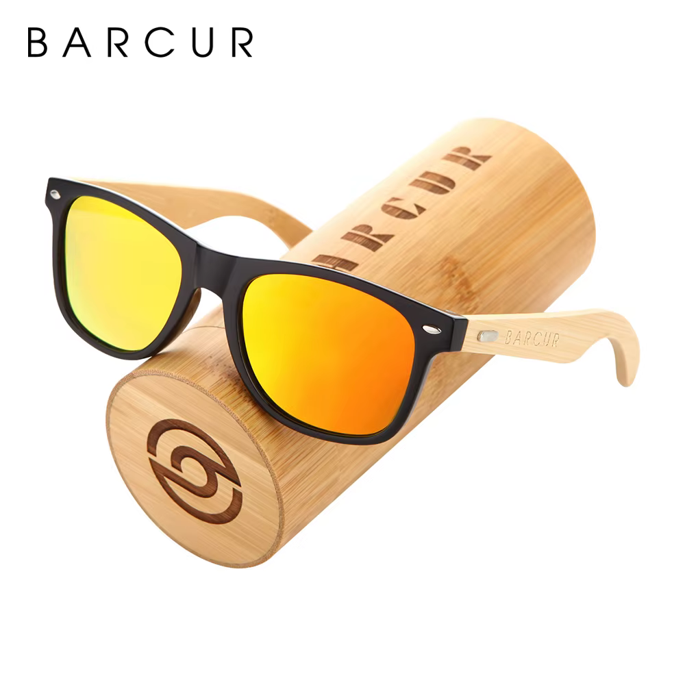 BARCUR lunettes polarisées hommes bambou bois lunettes de soleil femmes mode miroir lunettes de sole