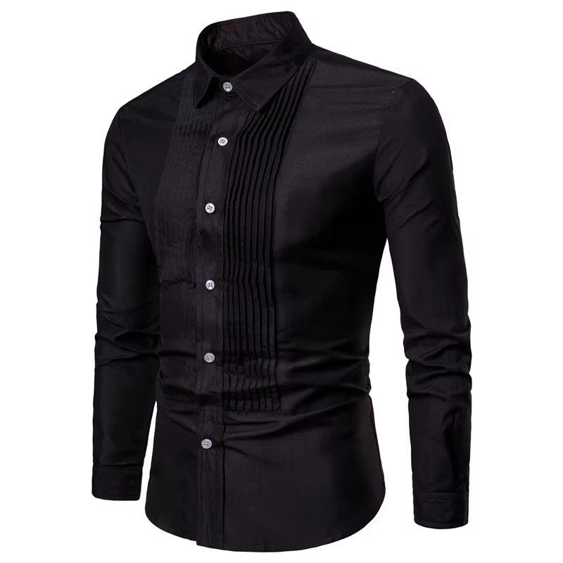 Chemise de mariage à manches longues pour hommes, vêtement de styliste à la mode, noir et blanc, pou