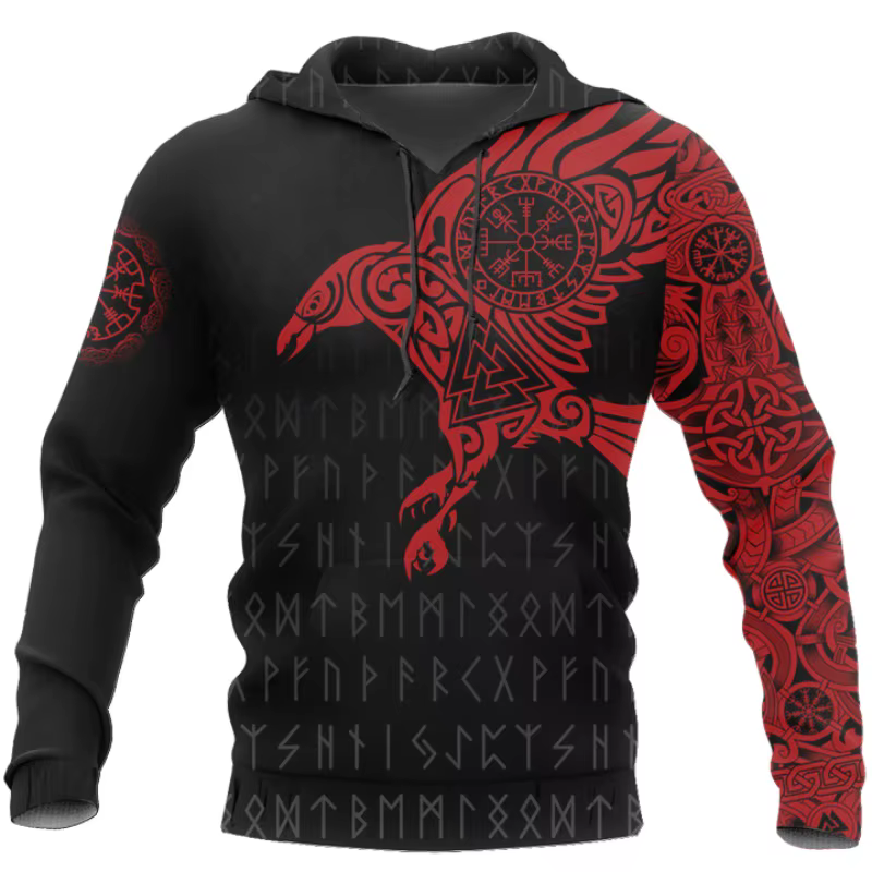 Sweat à capuche imprimé 3D Huginn et Muninn Odin Tattoo pour hommes, mode Harajuku, sweat à capuche 