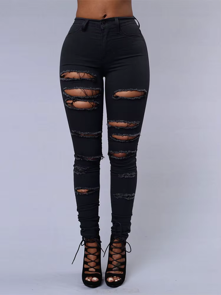 Offre spéciale jean déchiré pour femmes sexy jean denim skinny mode rue pantalon crayon décontracté 