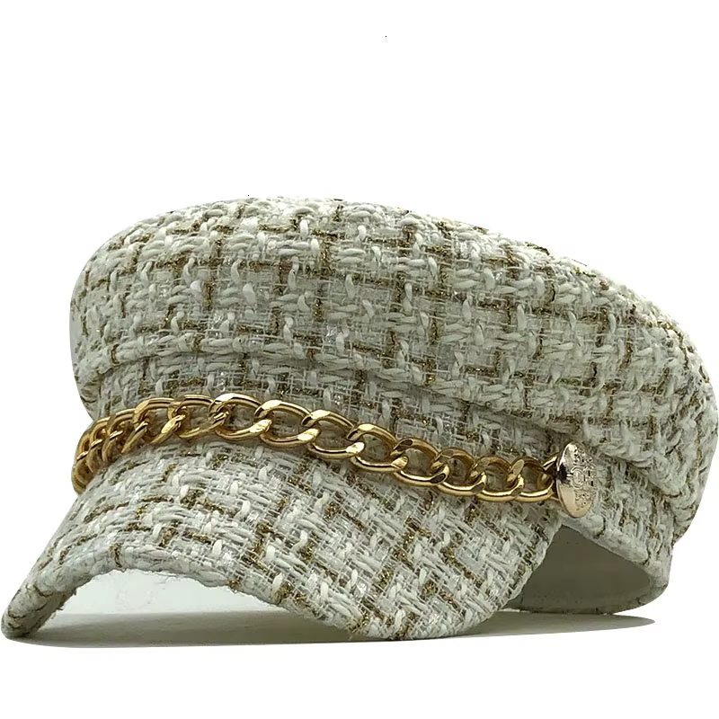 Casquettes Newsboy à carreaux en tweed pour femmes, chapeaux vintage, visière supérieure plate avec 
