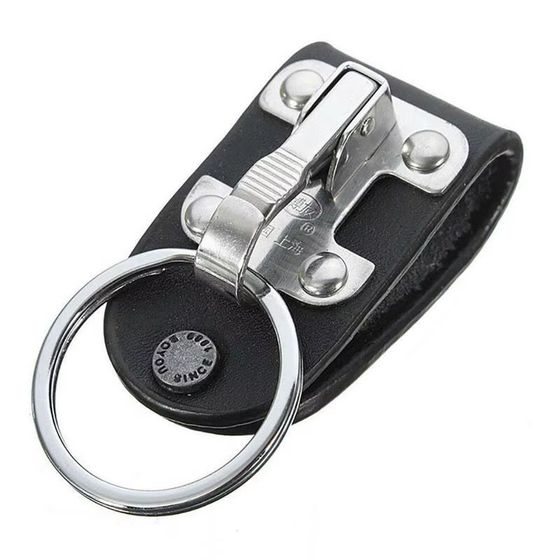 Porte-clés d'affaires en cuir PU noir pour hommes, porte-clés en acier avec clip de ceinture, poigné