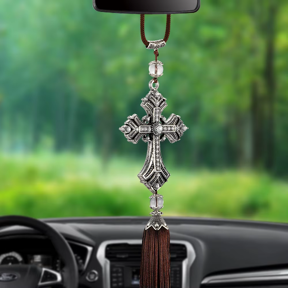 Pendentif de rétroviseur de voiture en métal et cristal, croix de diamant chrétien de Jésus, accesso