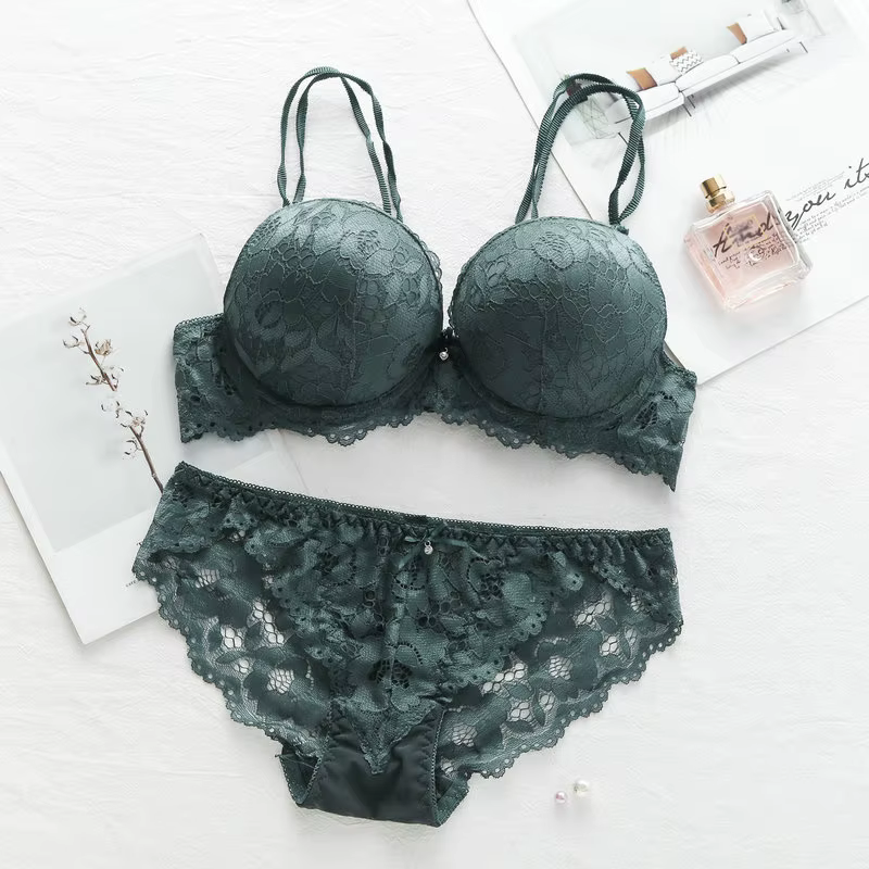 Soutien-gorge brodé en dentelle avec nœud papillon pour femme, sous-vêtement sexy, ensemble de linge