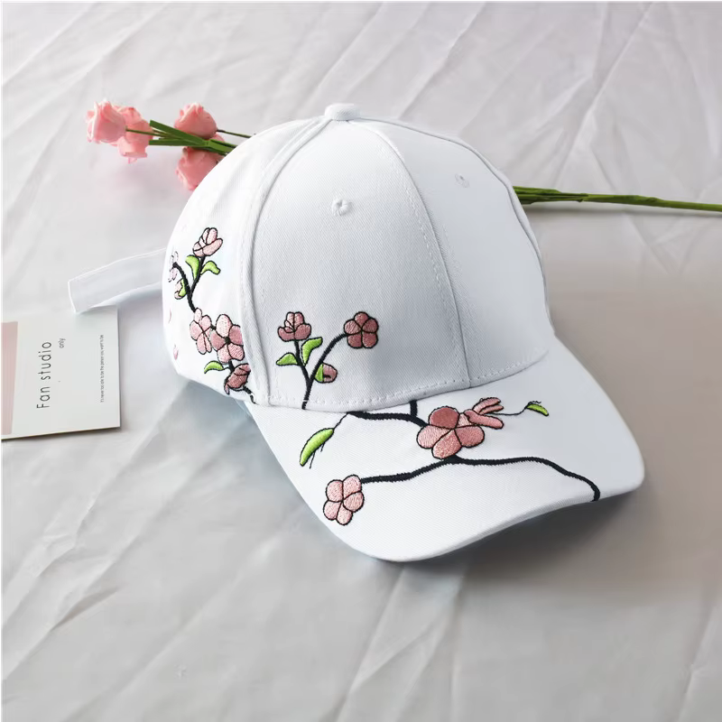 Casquette de Baseball avec broderie de fleurs de prunier pour femmes, en coton, blanc, noir, réglabl