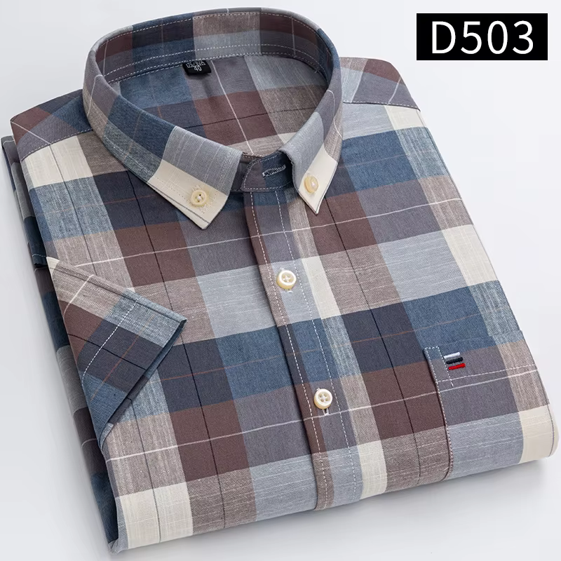 Chemise à carreaux rayée à manches courtes pour hommes, chemises en coton de marque pour hommes, che
