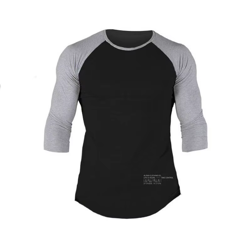 T-shirt à manches 3/4 en coton pour homme, coupe slim, résistant, décontracté, col rond, à la mode, 