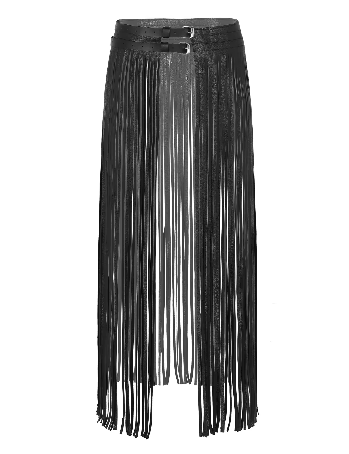 Jupe longue à franges en cuir PU pour femmes, sous-jupes à pampilles, ceinture réglable, double bouc