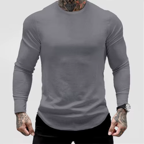 T-shirt à manches longues pour hommes, pull solide, chemise d'entraînement, pull de musculation, doc