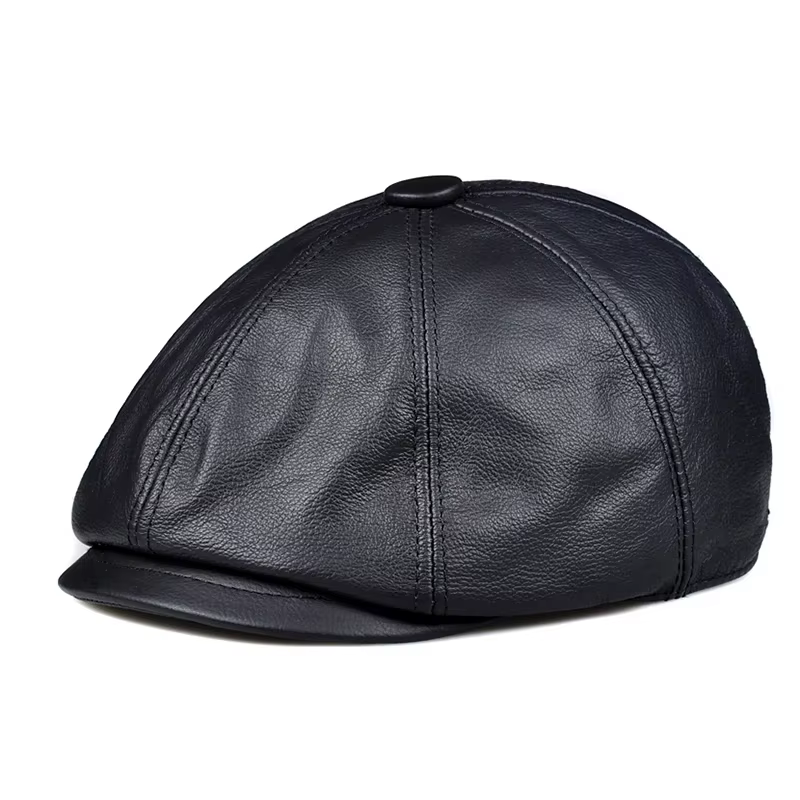 Casquette octogonale en cuir véritable pour homme, chapeau de chauffeur plat, casquette à bec de can