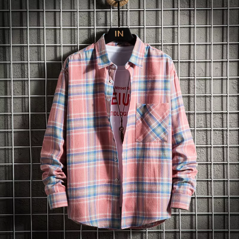 Chemise en coton à manches longues pour homme, vêtement à la mode, avec poche unique, doux et décont