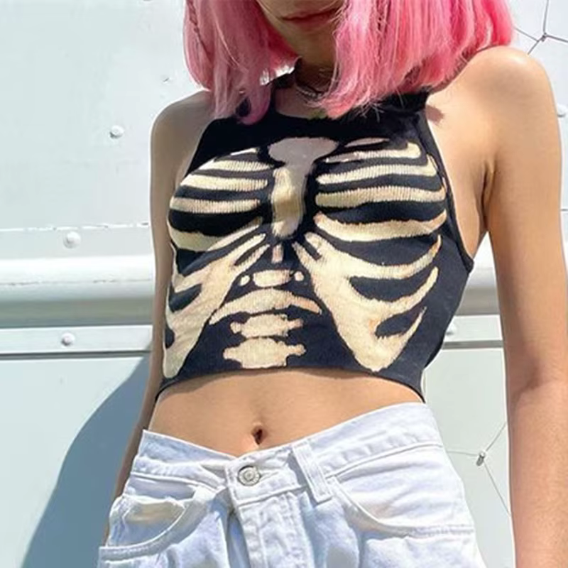 T-shirt gothique pour femmes, Streetwear décontracté, Harajuku, slim, à la mode, avec crâne, Y2K