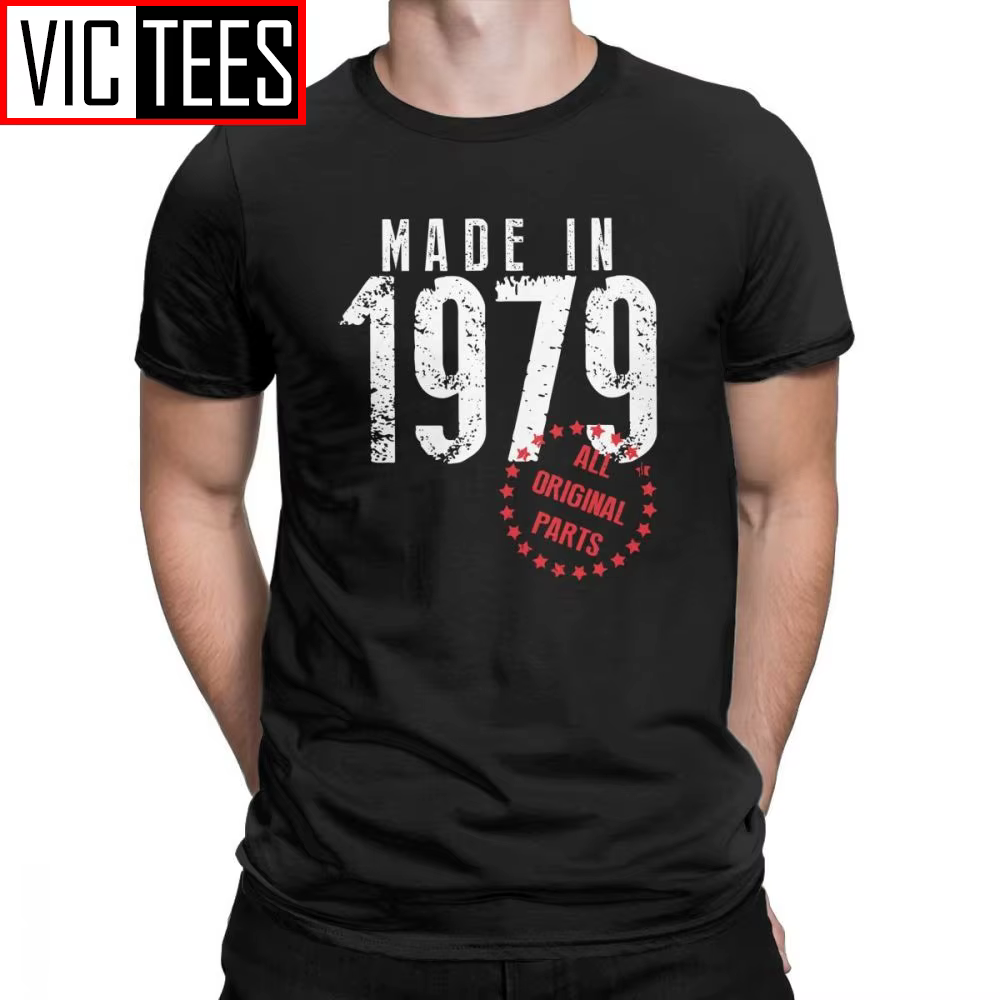 T-shirt à col rond en pur coton pour hommes, Économie d'anniversaire, T-shirt noir, Fabriqué en 1979