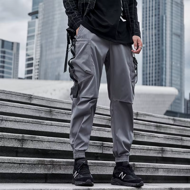Nouveaux Joggers Cargo pantalon hommes mode rubans poche sarouel pantalons de survêtement hommes Hip