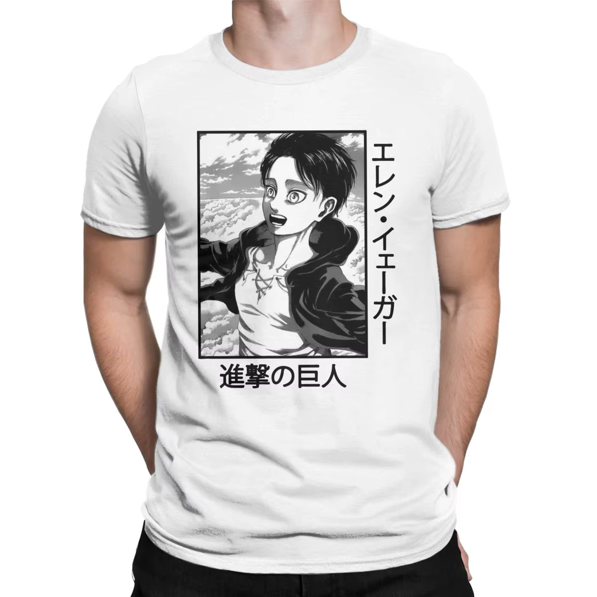 T-Shirt à Manches Courtes pour Homme et Femme, 100% Coton, Motif Eren Yeager, Attaque des Titans, Ca