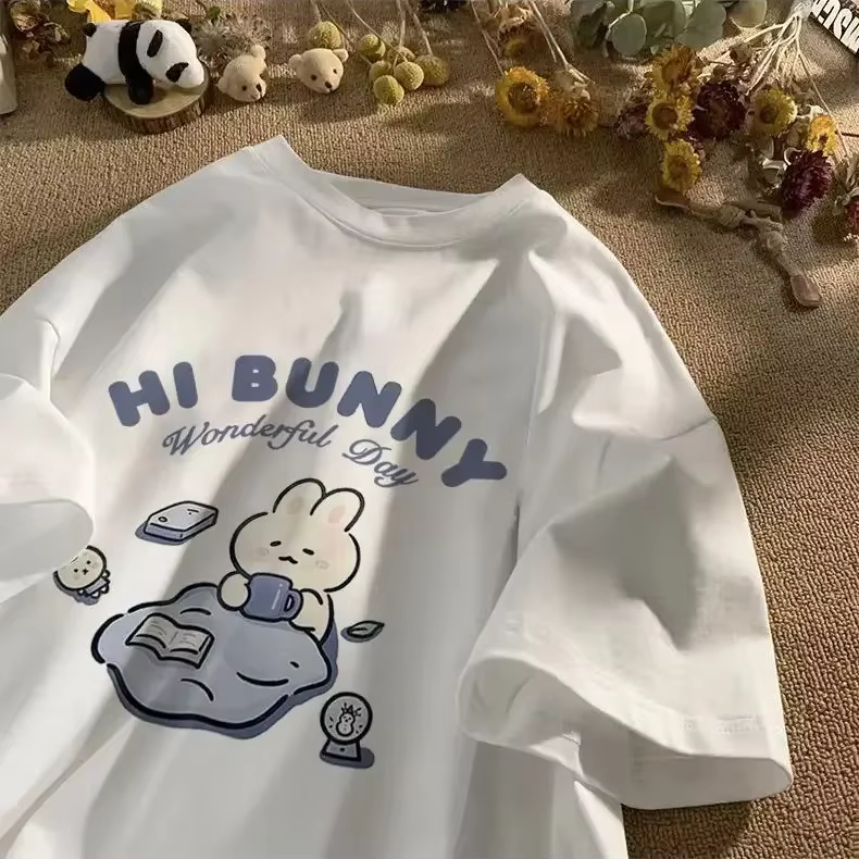 Cartton Hi Bunny imprimé femmes T-shirt à manches courtes pour femmes dessin animé femmes chemise à 
