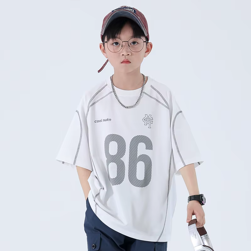 T-shirts pour garçons avec impression de numéros, col rond, manches courtes, pour l'été, vêtements d
