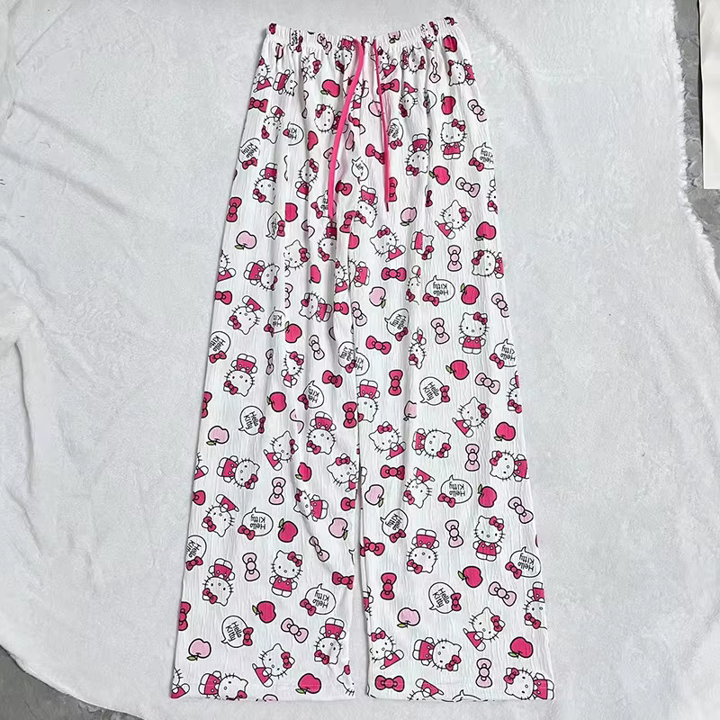 Pantalon de pyjama Hello Kitty, dessin animé Sanrio, pantalon de maison pour couple, vêtements de nu