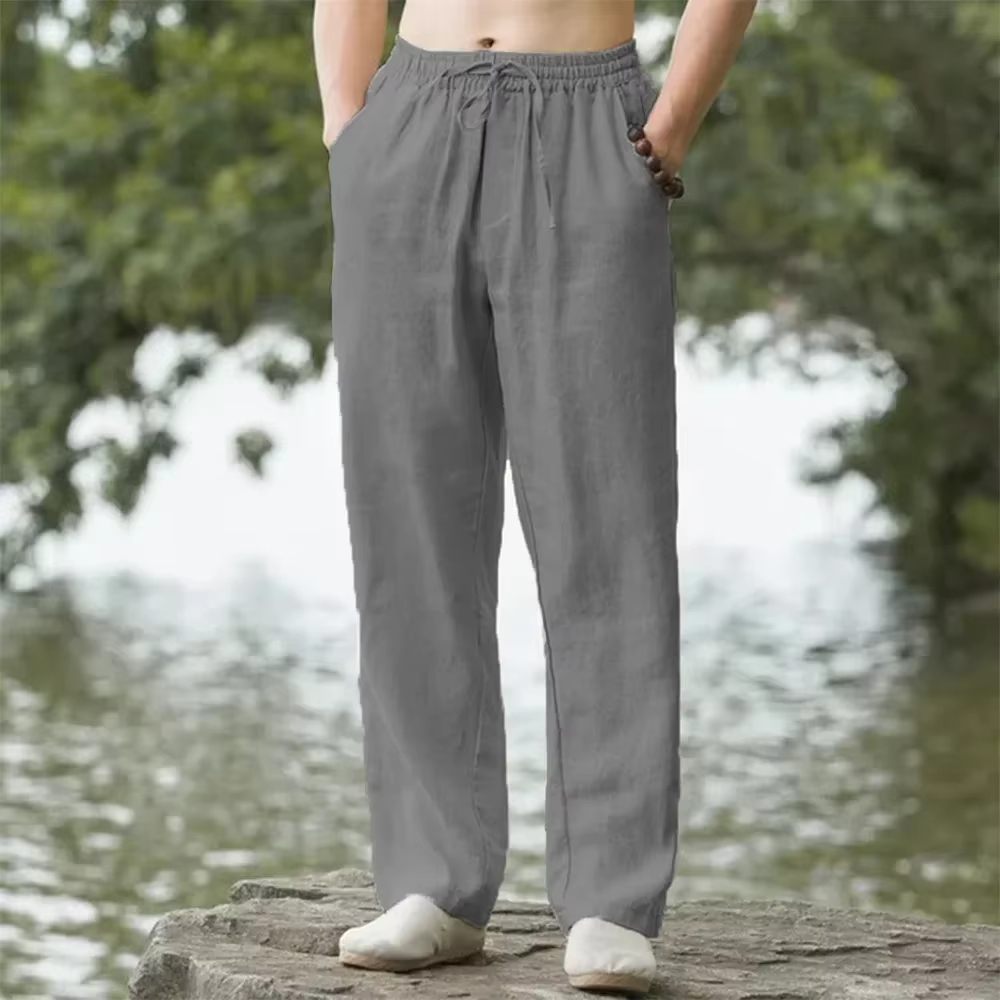Pantalon de plage pour hommes, jogging, Streetwear, coton et lin, pantalon de survêtement décontract