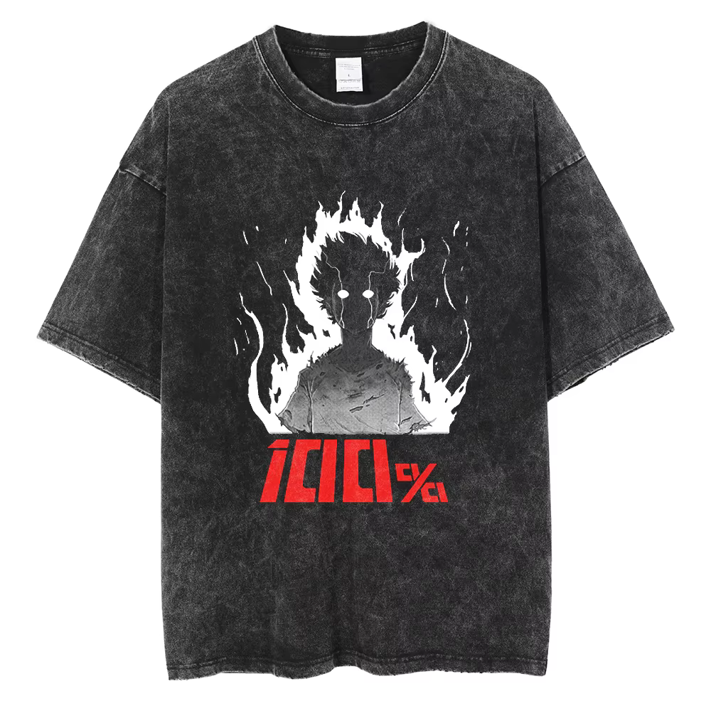 Mob Psycho 100 T-shirt imprimé Manga pour hommes et femmes, T-shirt en coton lavé, vêtements d'été à
