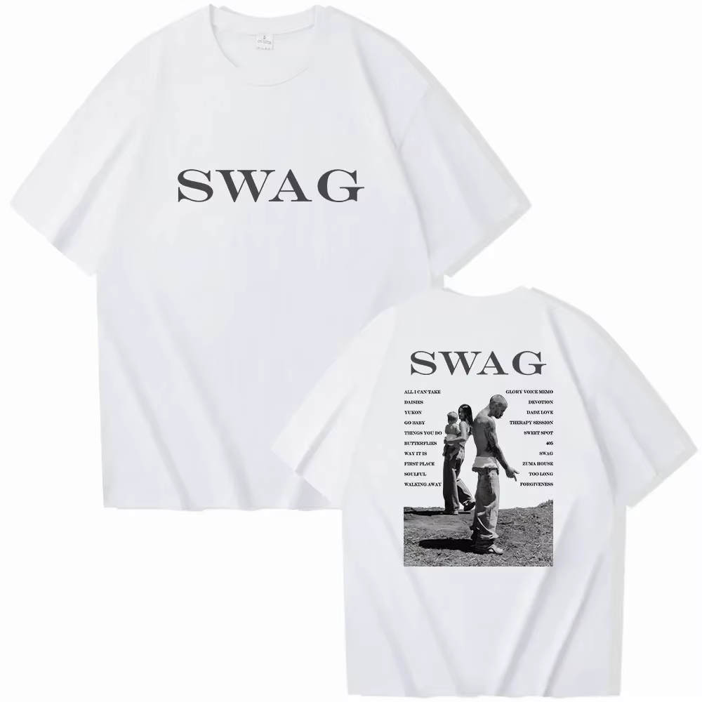 T-shirt Bieber SWAG 2025 Justin Album, 2 faces, col rond, manches courtes, cadeau pour les fans