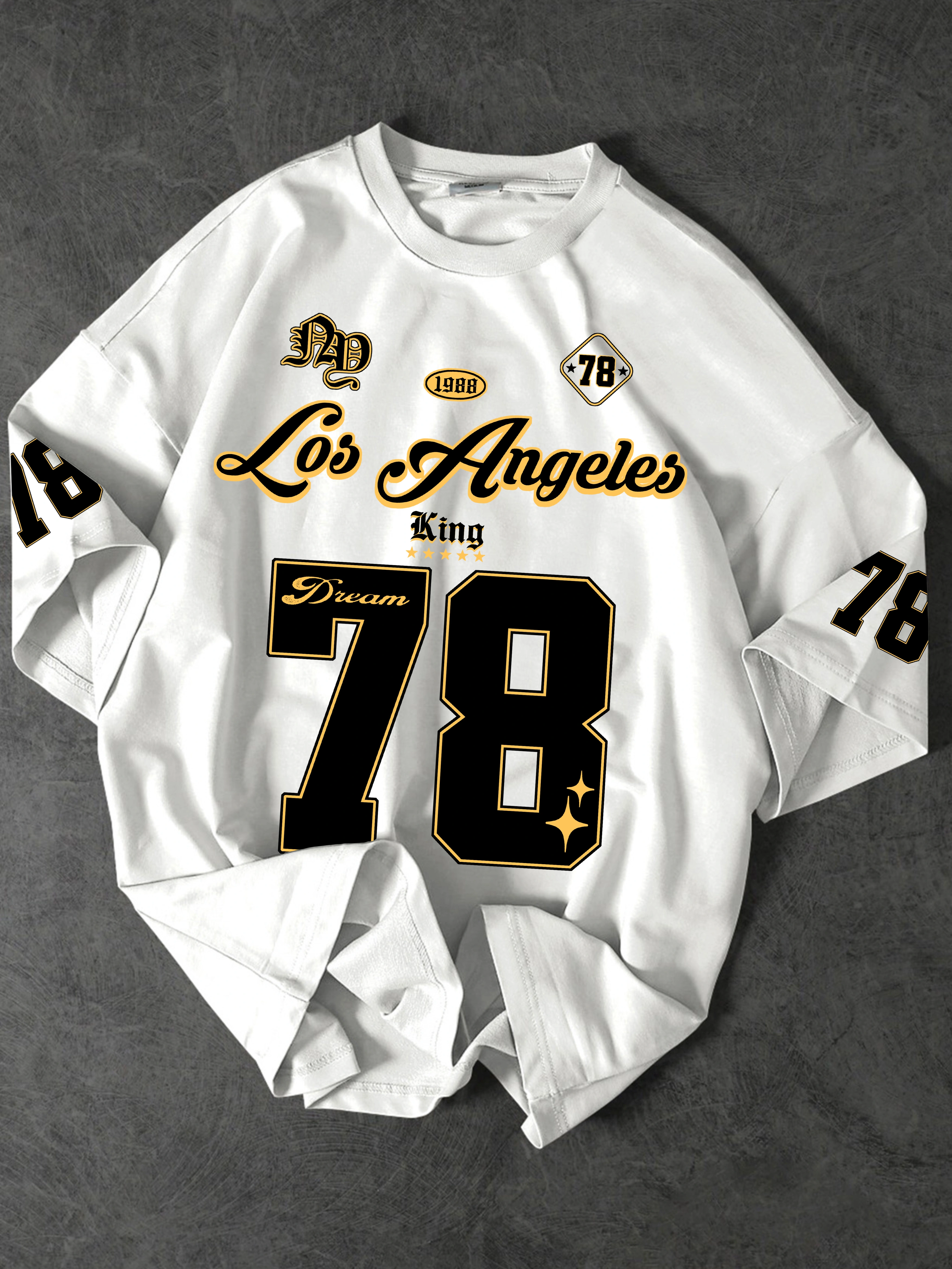 T-shirt streetwear pour homme Los Angeles 78 Block Number, imprimé graphique, col rond, manches cour