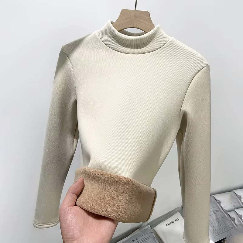 Hauts de base en polaire d'agneau pour femme, sous-vêtements chauffants en polaire épaisse, T-shirt 