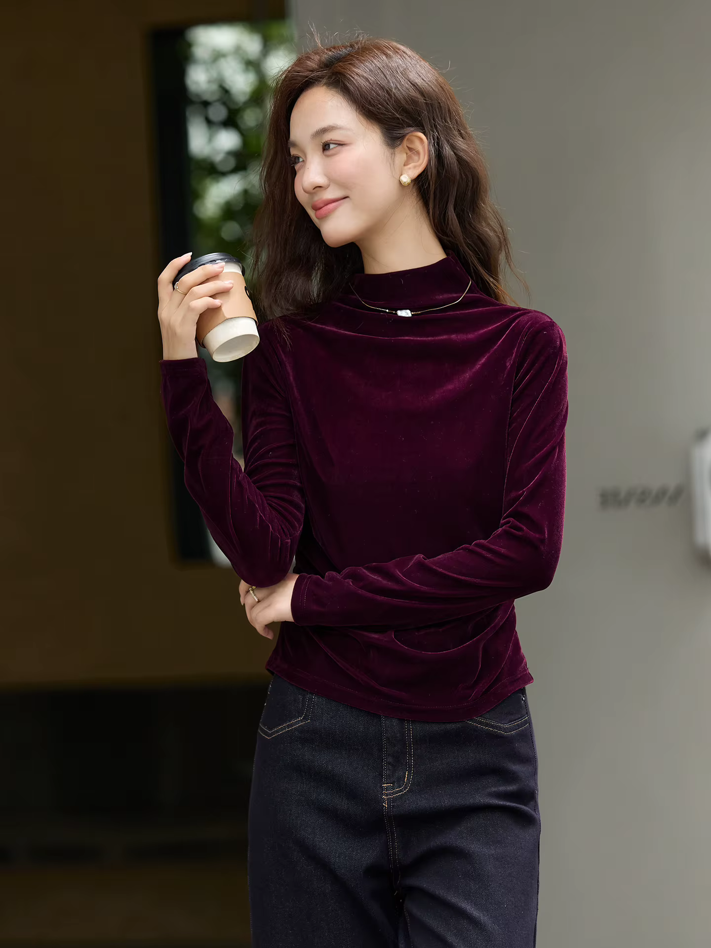 T-shirt en velours rouge pour femme VIMLY, haut tricoté décontracté coupe ajustée, hiver 2026, col m