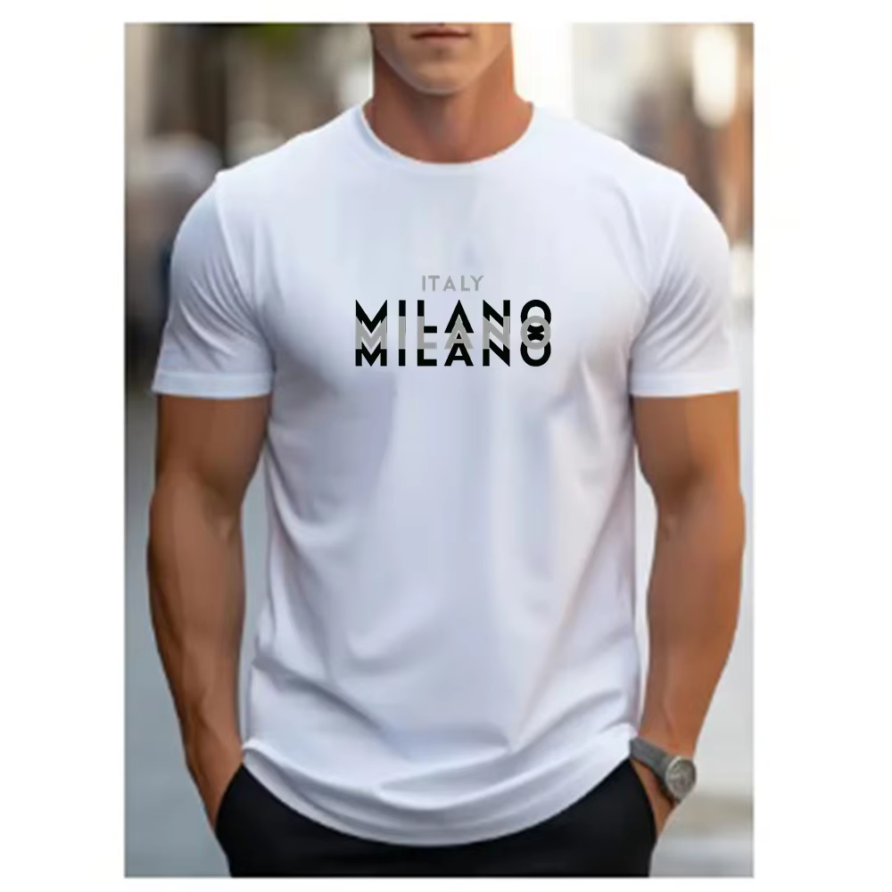T-shirt décontracté pour homme d'été, imprimé Milan italien, confortable, col rond, manches courtes,
