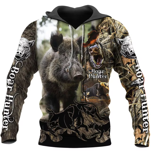 Sweat à capuche imprimé 3D pour hommes et femmes, sweat-shirt de chasse, gros ours noir, chasseur d'