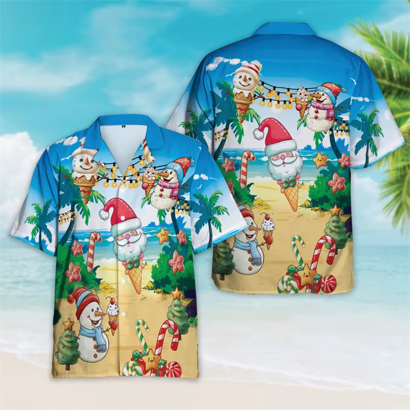 Chemises graphiques de Noël en juillet pour hommes, vêtements hawaïens, joyeux Noël, chemise de plag