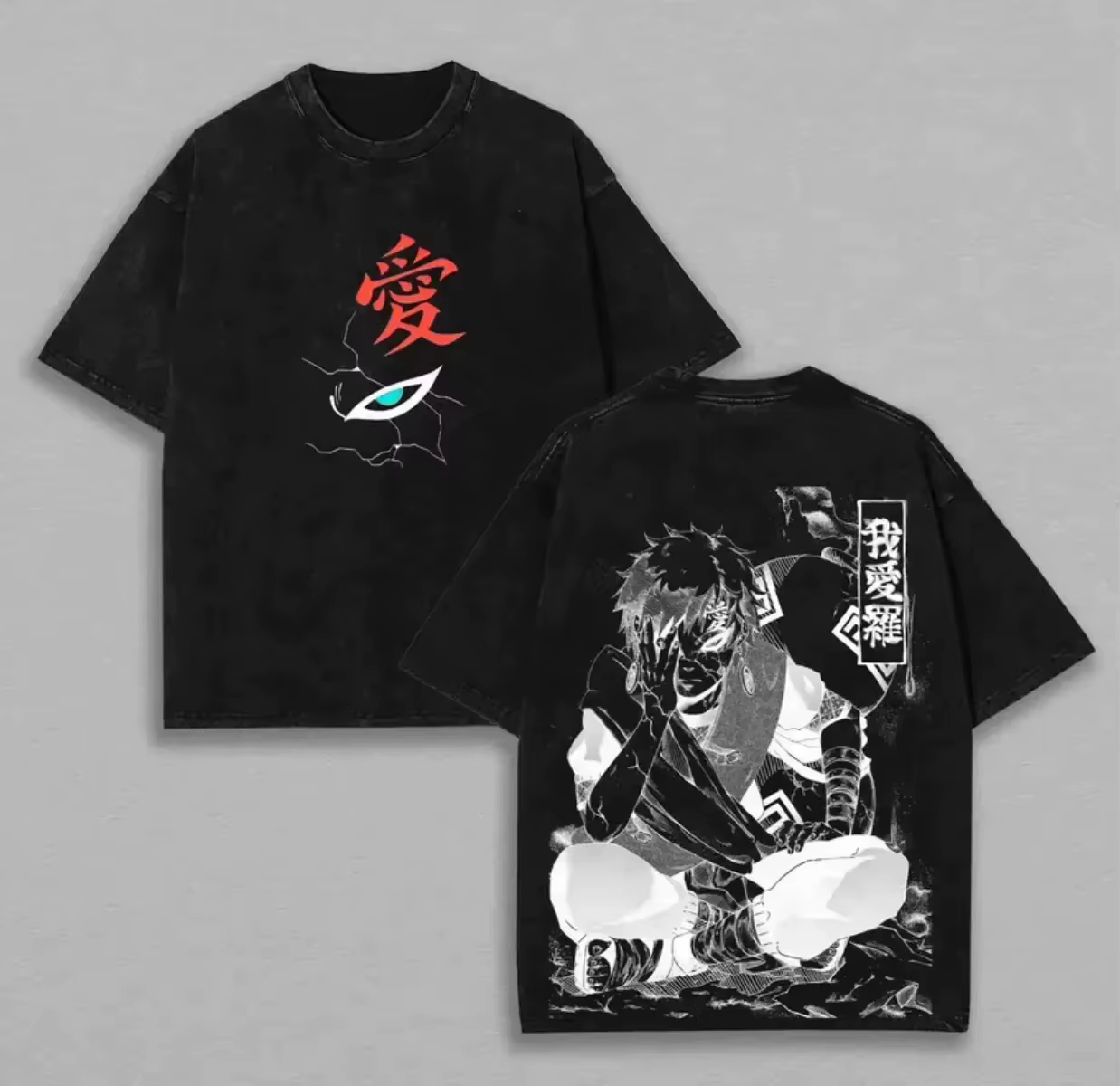 T-shirt Naruto Gaara 2026 Kazekage Vintage Délavé Streetwear Oversize Rétro Anime Graphique Homme Co