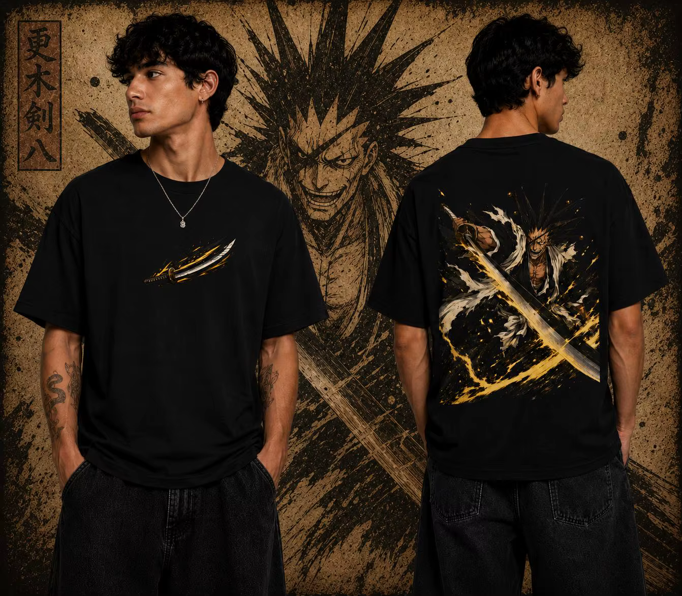 T-shirt à manches courtes BLEACH Zaraki Kenpachi, imprimé graphique vintage délavé, Bankai Kenpachi,