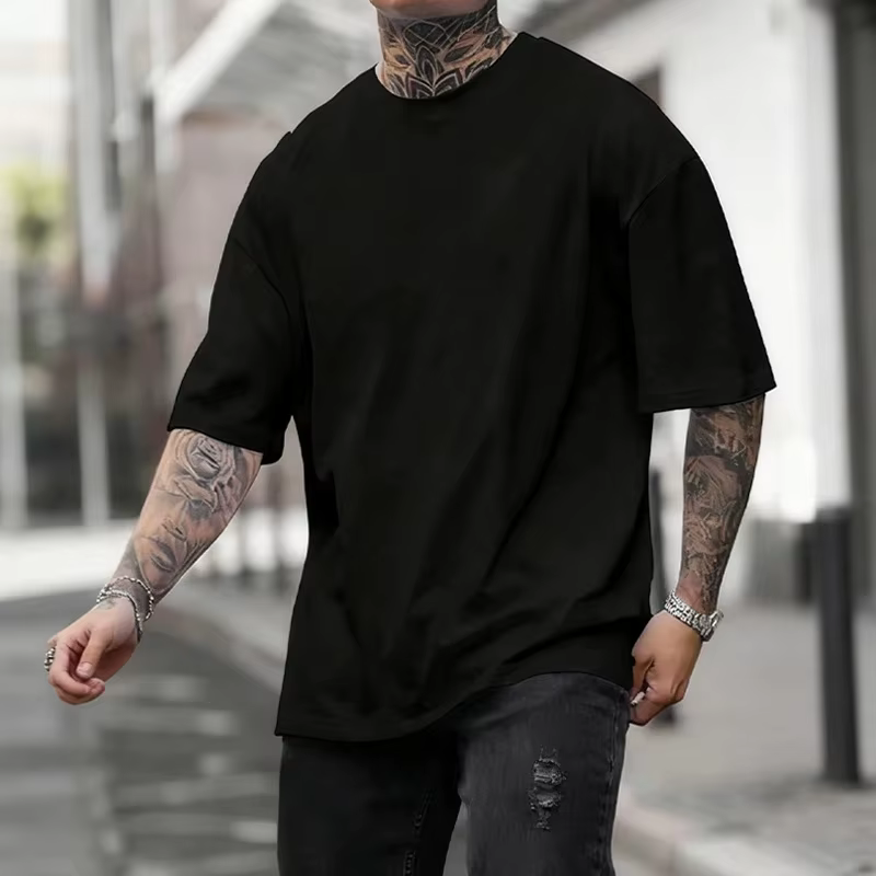 T-shirt en coton pour homme, couleur unie, décontracté, de qualité, à manches courtes, pour le sport