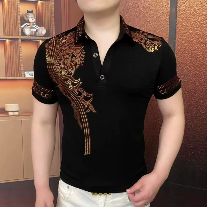 Luxe Laser imprimé T-shirt hommes été à manches courtes polos décontractés mode affaires Social Stre