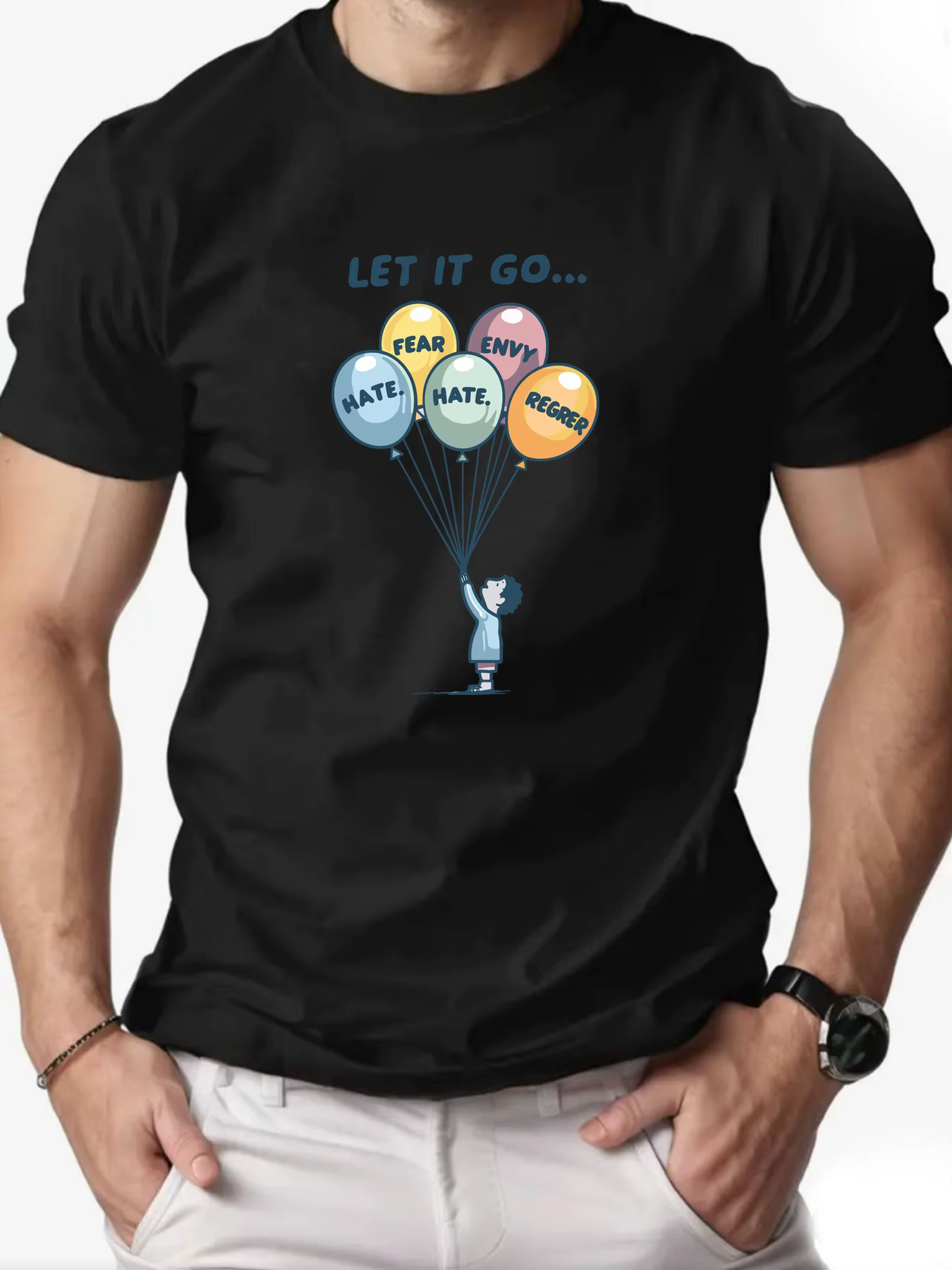 T-shirts en coton pour hommes ballon dessin animé imprimé T-Shirt col rond respirant Streetwear mode