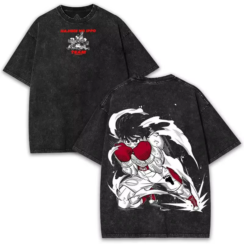 Ippo Makunouchi T-shirt graphique Anime Ippo Makunouchi Vintage lavé surdimensionné T-shirt hommes f
