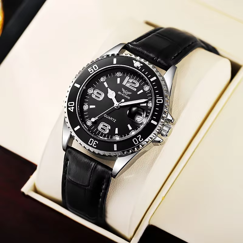 Calendrier de mode hommes montres d'affaires bracelet en cuir montre-bracelet à Quartz pour homme ho
