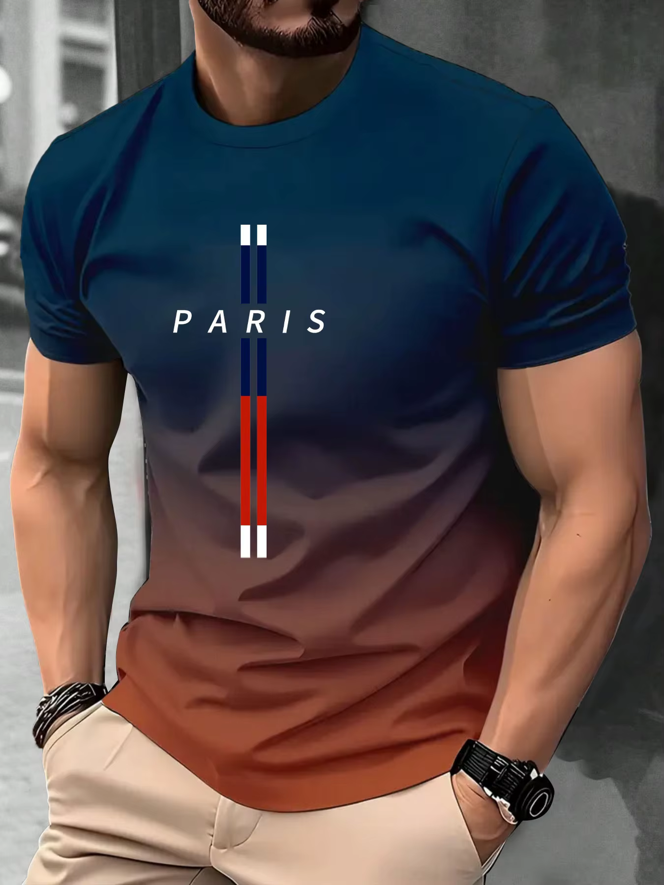 T-shirt imprimé en 3D pour homme avec motif lettres - Respirant, décontracté et sportif, manches cou
