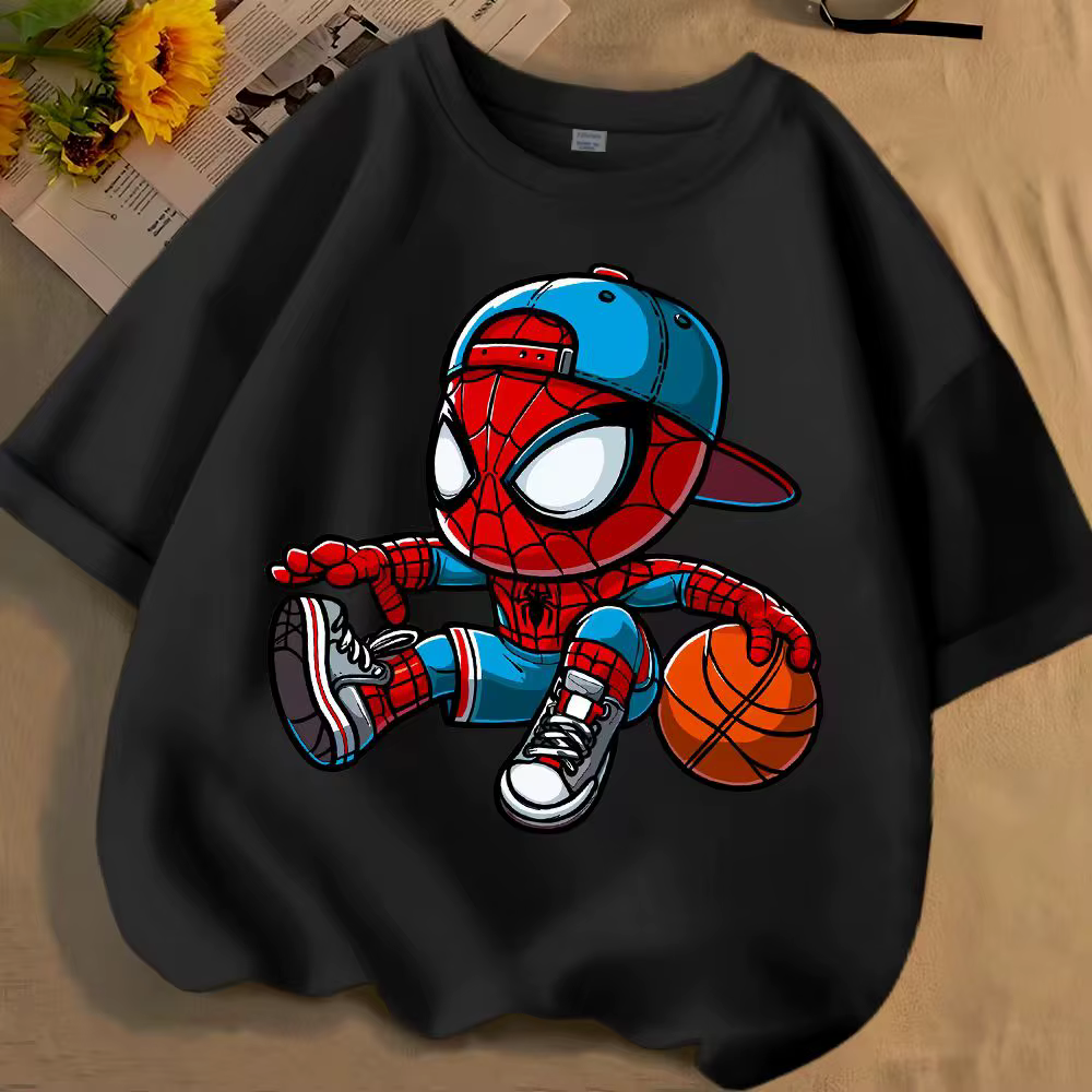 T-shirt imprimé Spider-Man pour enfants - T-shirt unisexe à manches courtes en coton imprimé dessin 