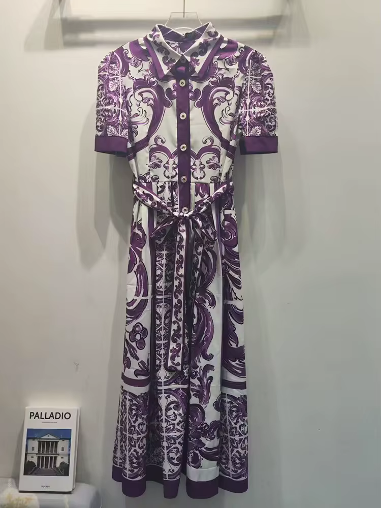 Robe chemise droite ample tendance pour femme, imprimé géométrique rétro, col à revers, simple bouto