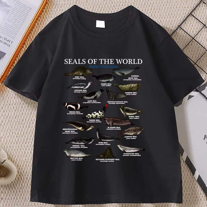 T-shirt Seal Y2k Seals of The World, T-shirt rétro des années 90, col rond, motif animal, décontract