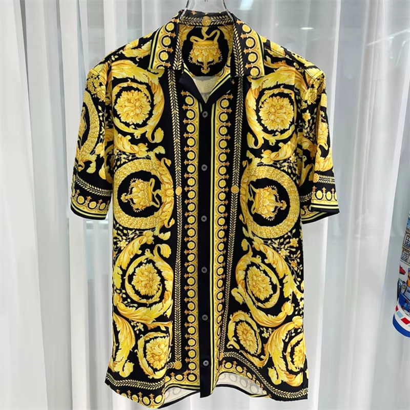 Chemise homme de luxe à manches courtes boutonné Royal hauts pour hommes chemise haut en soie douce 