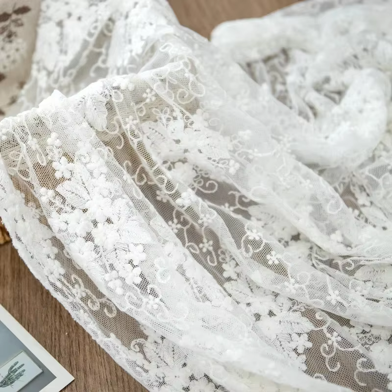 Tissu en dentelle brodée tridimensionnelle, maille douce, vêtements faits à la main, accessoires de 