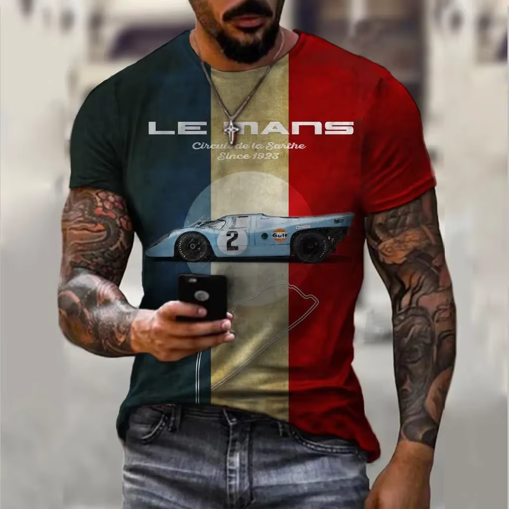 T-shirt à manches courtes pour hommes, motif Vintage Lemans Car, surdimensionné, décontracté, vêteme