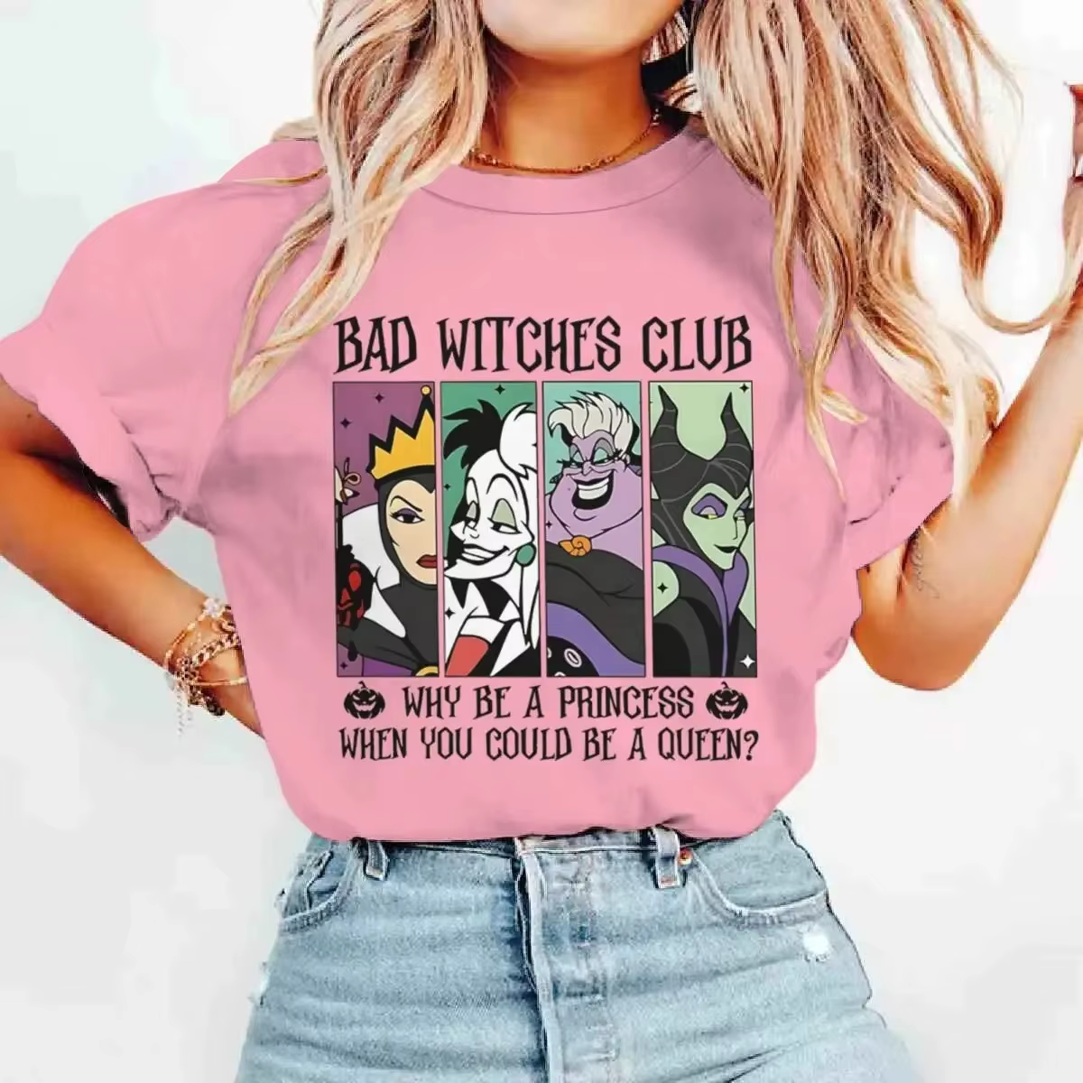Cadeaux de t-shirts Disney_ T-shirts imprimés Disney Bad Witches Club, t-shirts décontractés tendanc