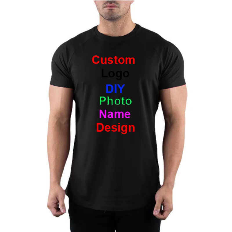 T-shirt à manches courtes en coton à col rond pour hommes, logo de marque bricolage personnalisé, en