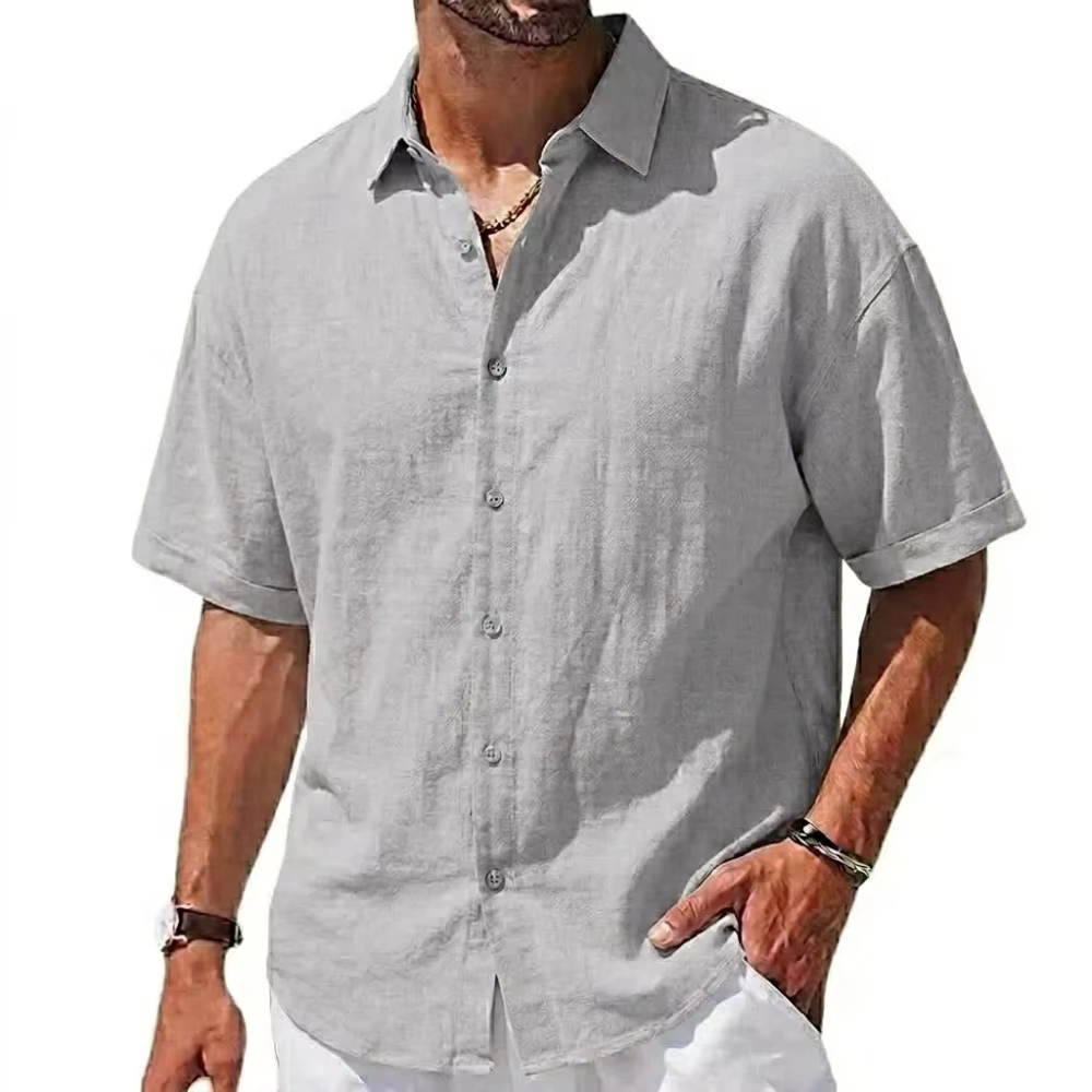 Chemises d'été à manches courtes pour hommes, T-shirts décontractés en lin, Chemises à revers en cot